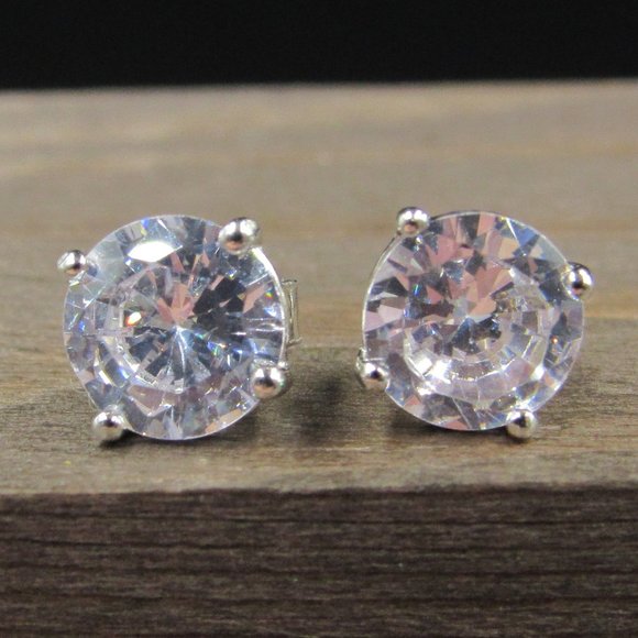Jewelry - Sterling Round Medium Clear CZ Stud Earrings